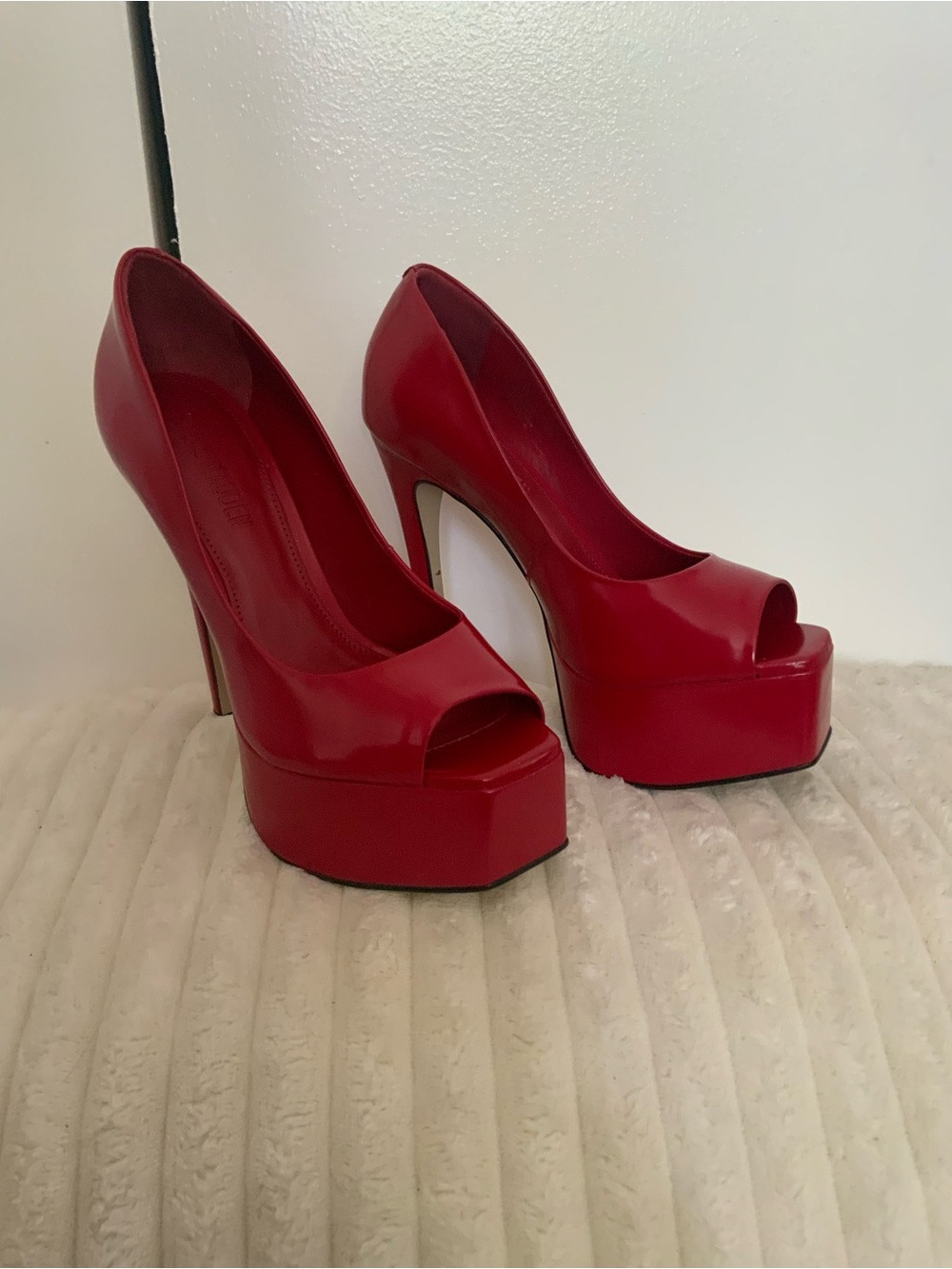 Steve Madden Red Patent Peep-Toe Platform Pumps